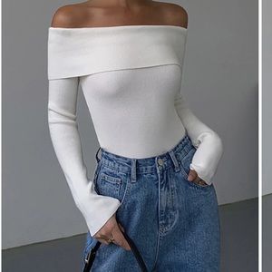 Commense Off Shoulder Long Sleeve Knit Top